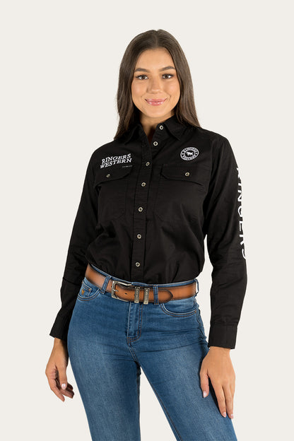 Signature Jillaroo Womens Full Button Work Shirt - Black/White