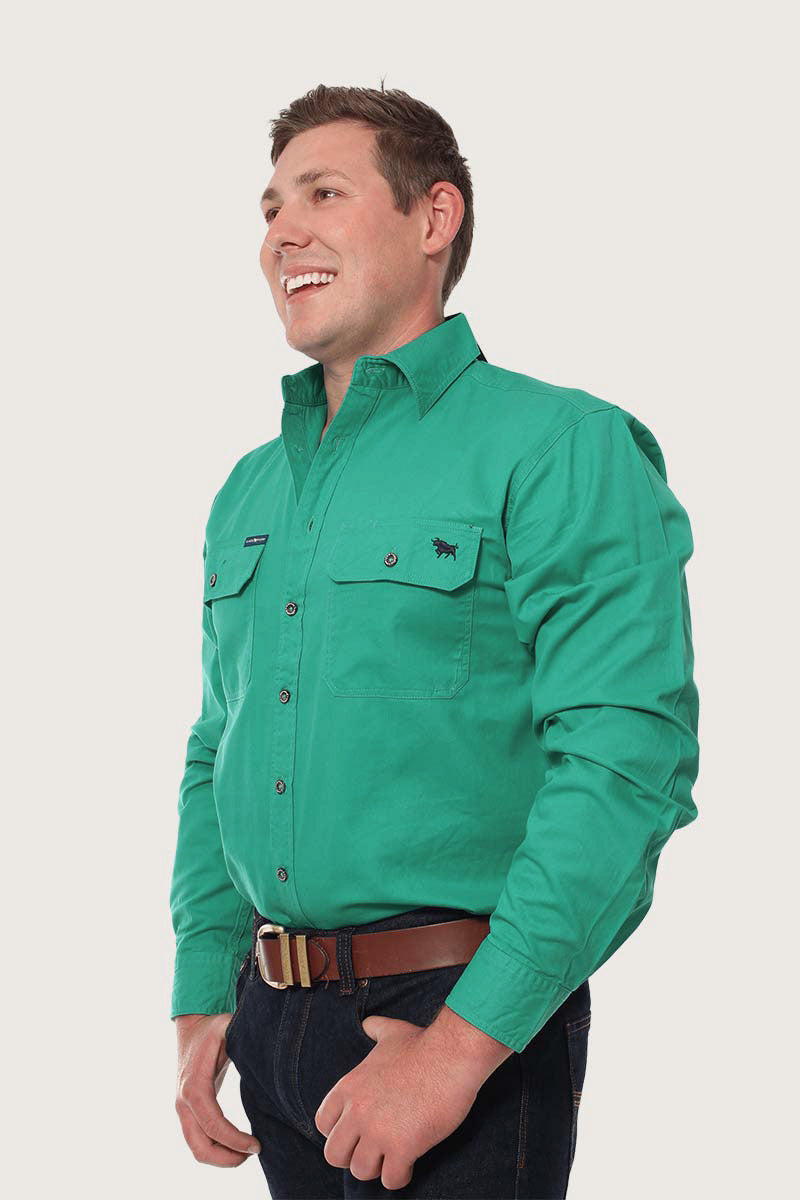 King River Mens Full Button Work Shirt - Green