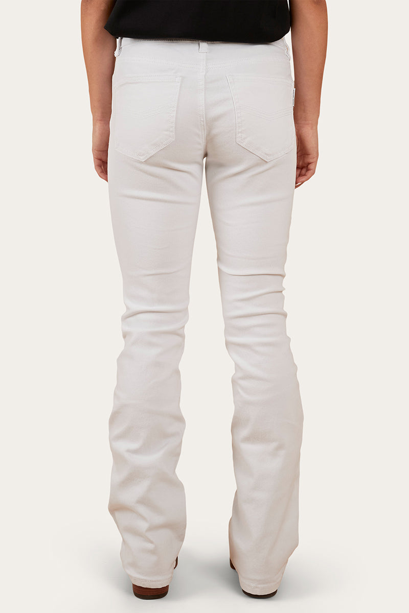 Katherine Womens Mid-Rise Bootleg Jeans - White