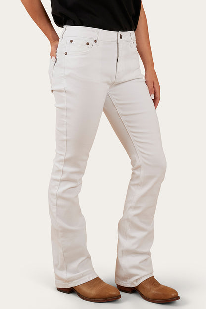 Katherine Womens Mid-Rise Bootleg Jeans - White