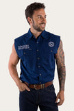 Hawkeye Mens Sleeveless Work Shirt - Navy/White