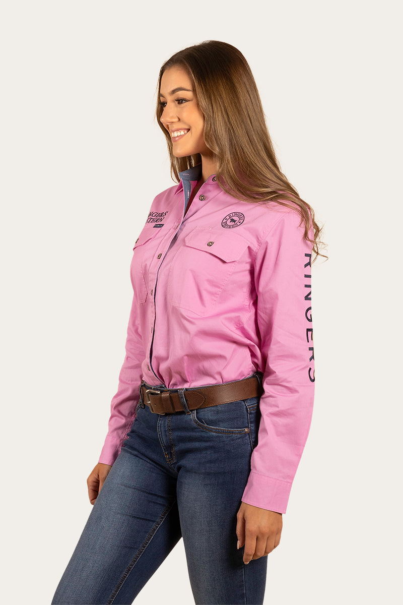 Signature Jillaroo Womens Full Button Work Shirt - Pastel Pink/Navy