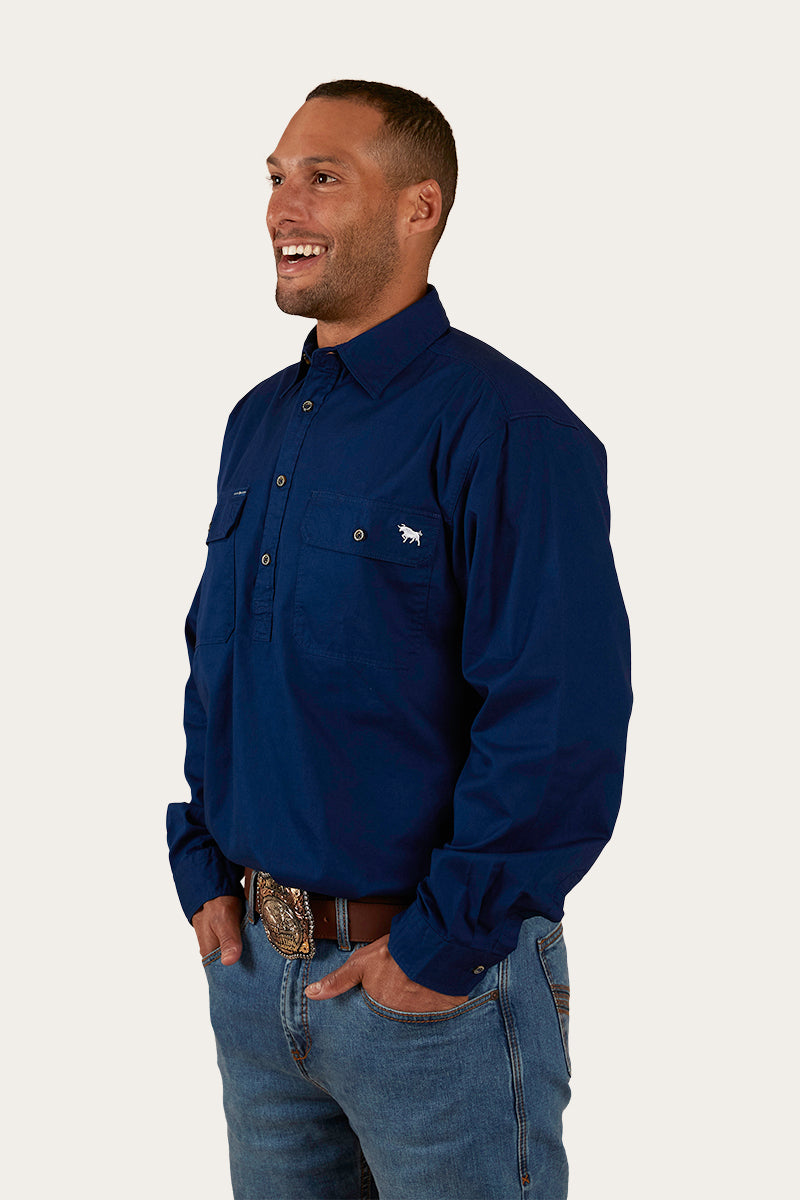 King River Mens Half Button Work Shirt - Navy