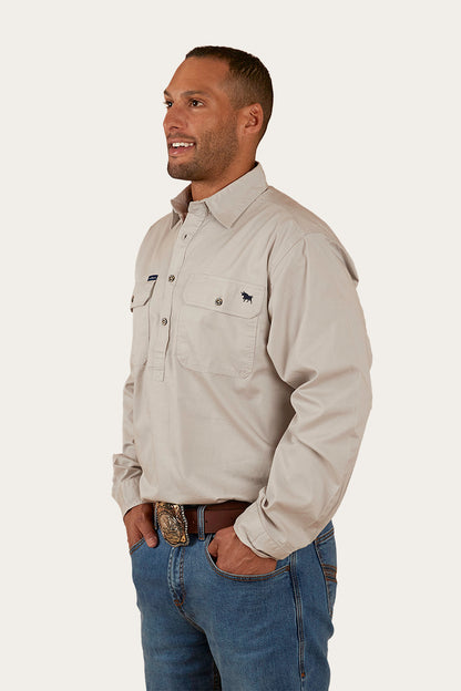 King River Half Button Work Shirt - Beige