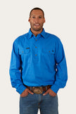 King River Mens Half Button Work Shirt - Blue