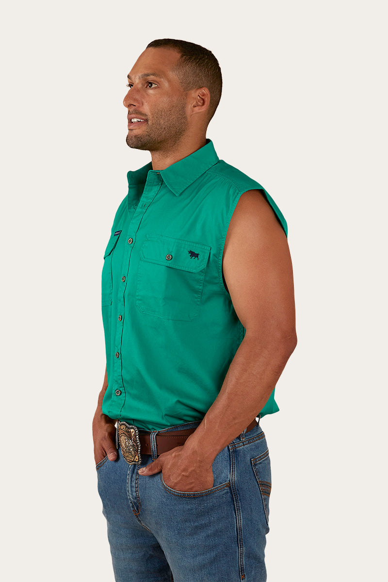 Rob Roy Mens Sleeveless Full Button Work Shirt - Green