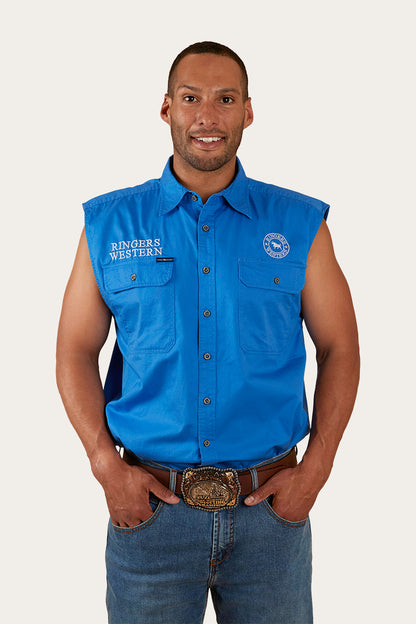 Hawkeye Mens Sleeveless Work Shirt - Blue/White