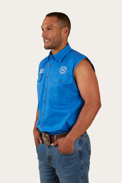 Hawkeye Mens Sleeveless Work Shirt - Blue/White