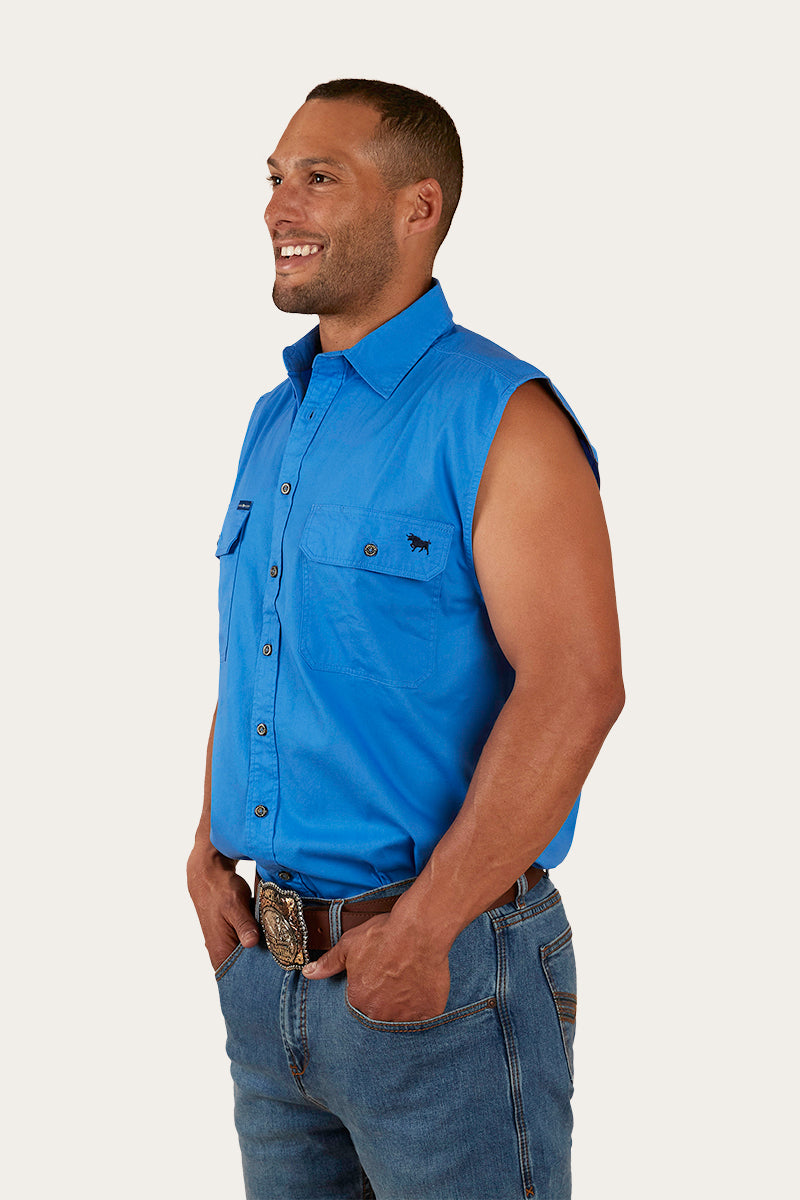 Rob Roy Mens Sleeveless Full Button Work Shirt - Blue