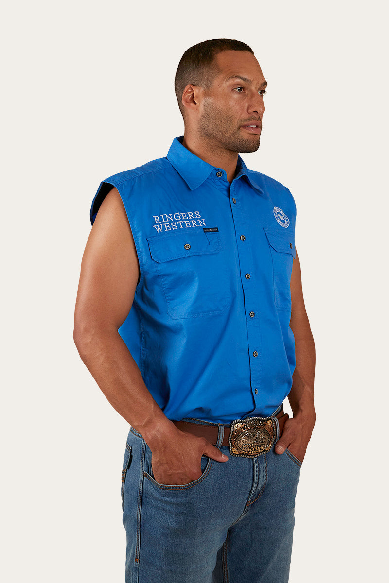 Hawkeye Mens Sleeveless Work Shirt - Blue/White