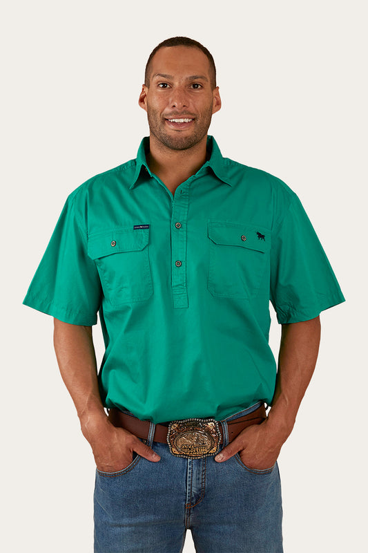 Pack Saddle Mens Short Sleeve Half Button Work Shirt - Green