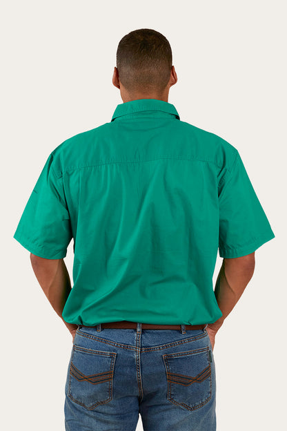 Pack Saddle Mens Short Sleeve Half Button Work Shirt - Green