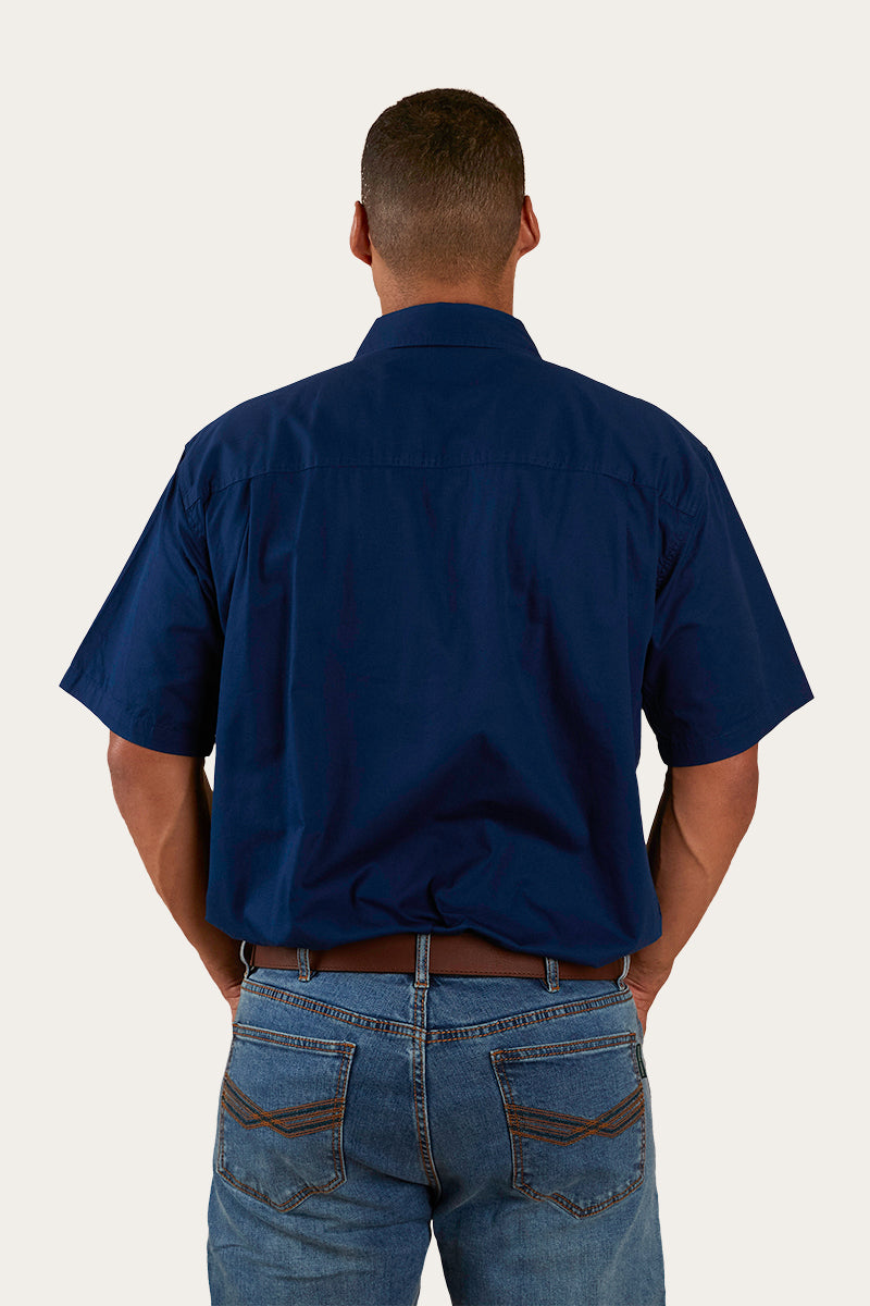 Pack Saddle Mens Short Sleeve Half Button Work Shirt - Navy