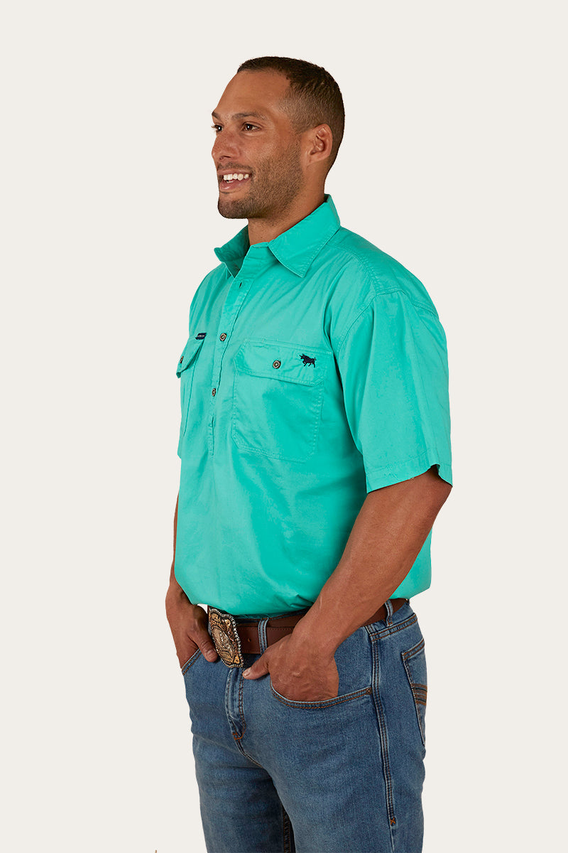 Pack Saddle Mens Short Sleeve Half Button Work Shirt - Mint