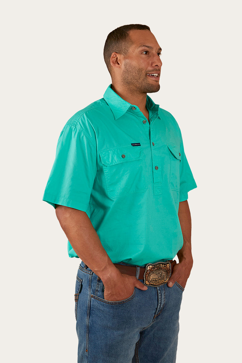 Pack Saddle Mens Short Sleeve Half Button Work Shirt - Mint