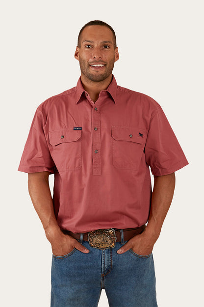 Pack Saddle Mens Short Sleeve Half Button Work Shirt - Dusty Rose