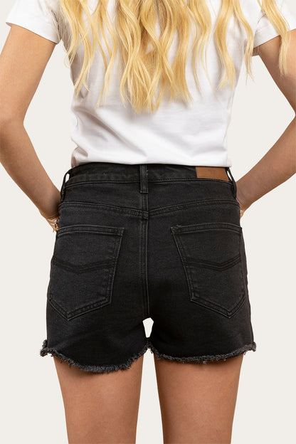 Jessie Womens Mid Rise Ripped Denim Short - Black