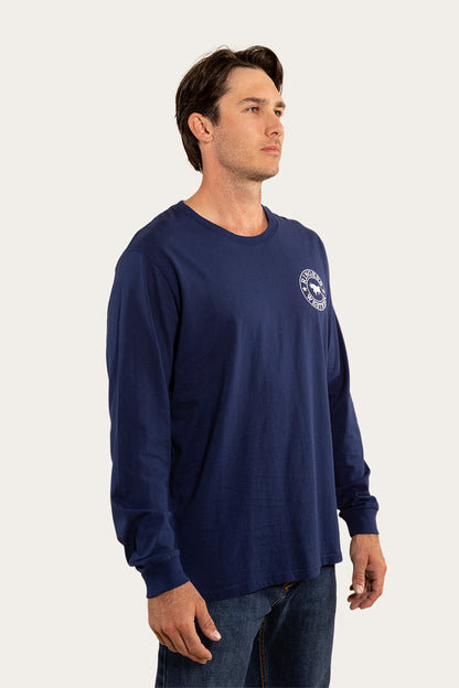 Signature Bull Mens Loose Fit Long Sleeve T-Shirt - Navy/White