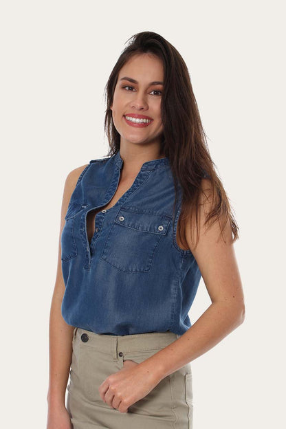 Charleville Womens Sleeveless Top - Chambray Blue