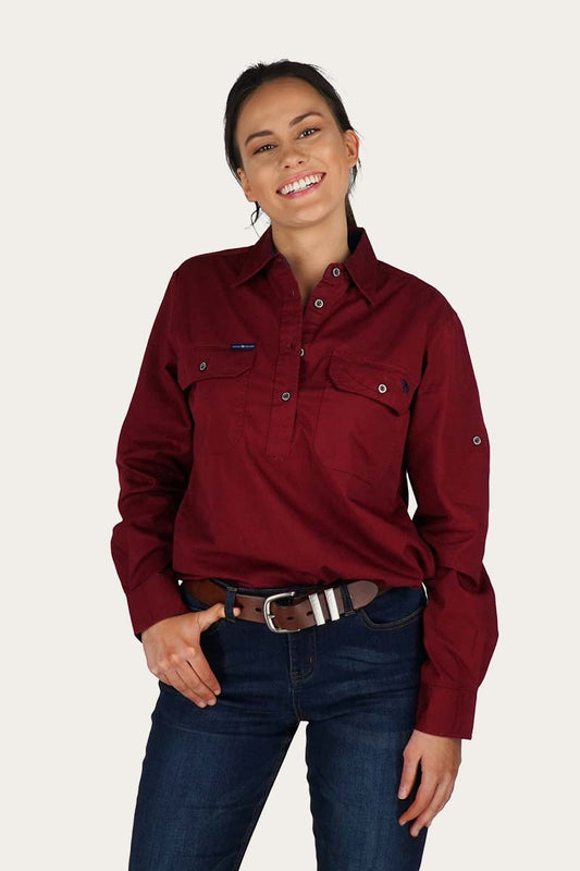 Pentecost River Womens Half Button Work Shirt - Burgundy