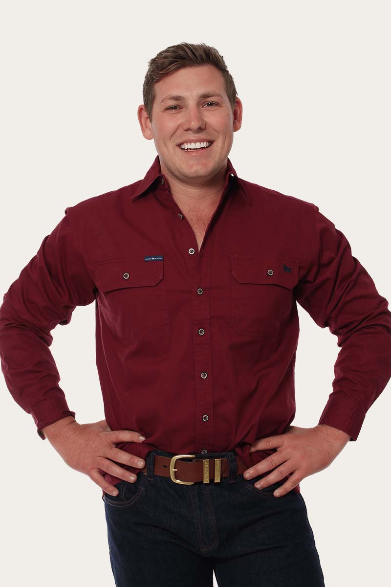 King River Mens Full Button Work Shirt - Burgundy