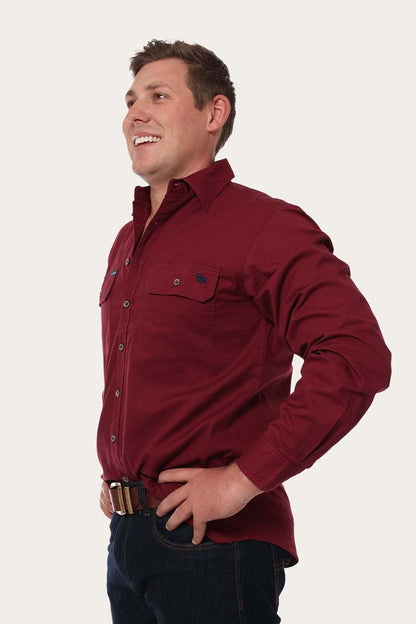 King River Mens Full Button Work Shirt - Burgundy