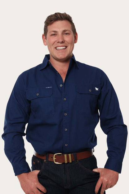 King River Mens Full Button Work Shirt - Navy