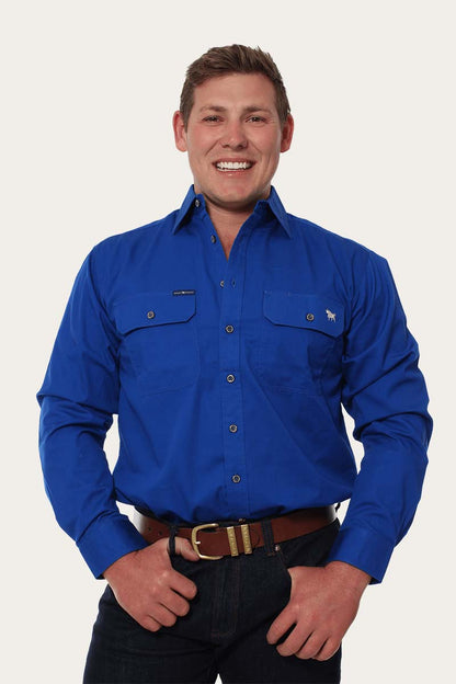 King River Mens Full Button Work Shirt - Royal Blue