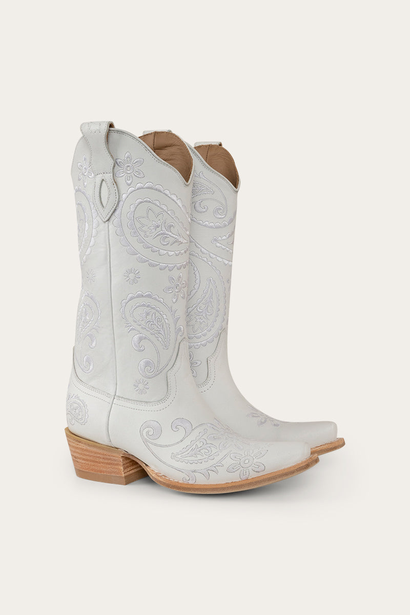 Olivia Womens Cuban Heel Western Boot - White/White