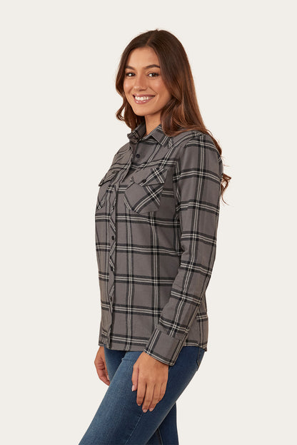 Junee Womens Flanno Semi Fitted Shirt - Charcoal/Black