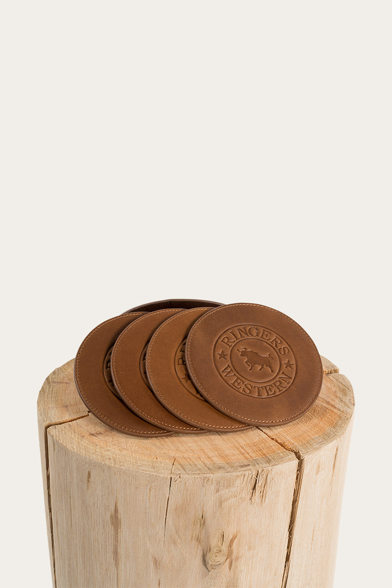 Hawker Leather Coaster Set - Tan