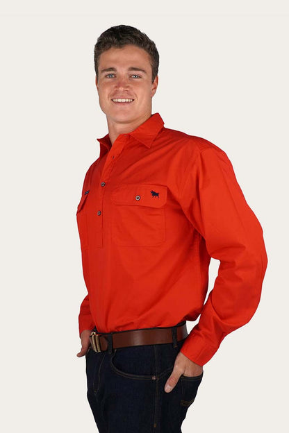 King River Half Button Work Shirt - Red