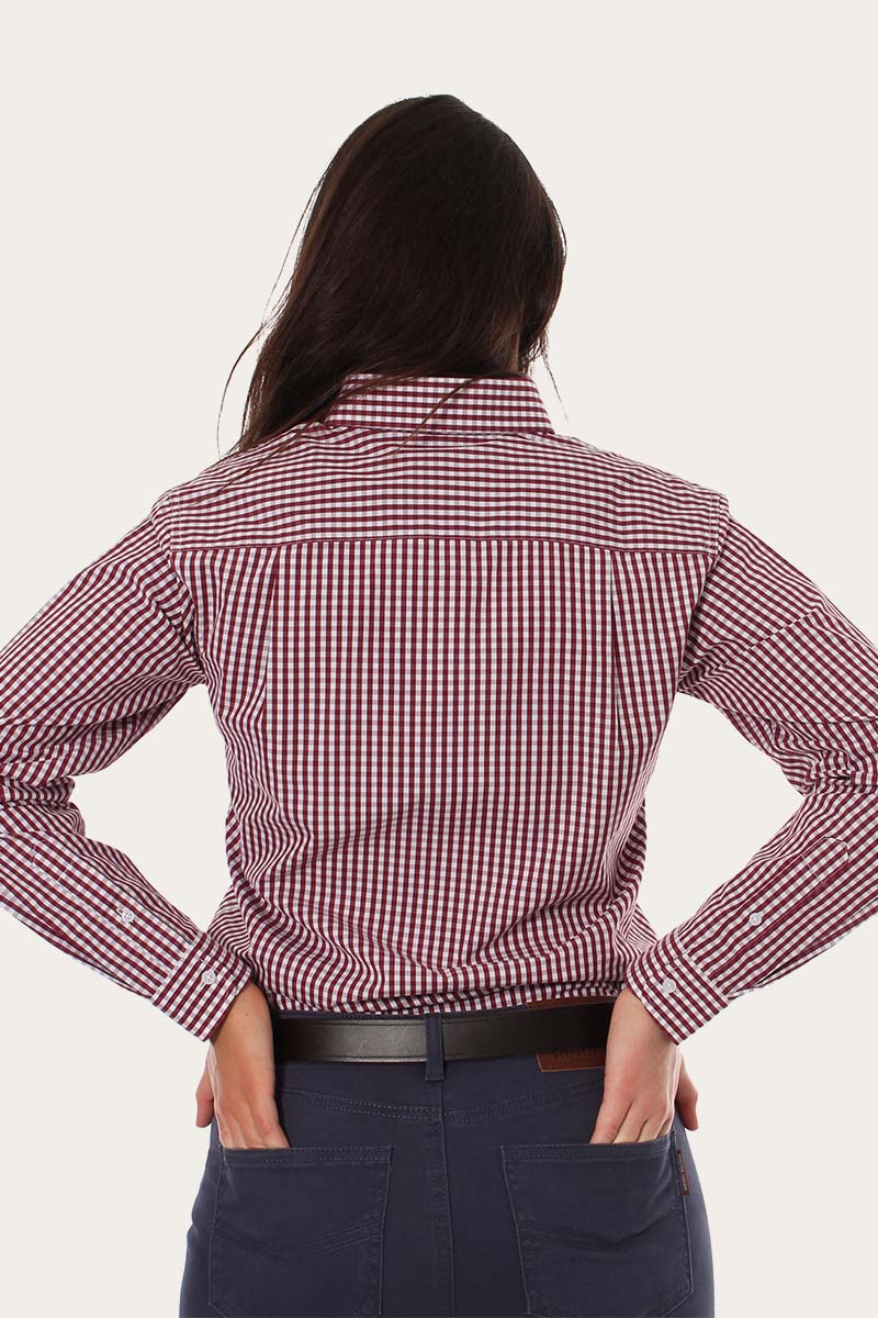 Davidson Womens Gingham Dress Shirt - Burgundy