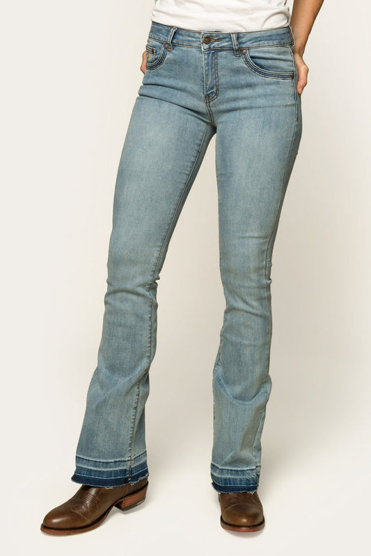 Billie Womens Mid-Rise Bootleg Jeans - Light Blue