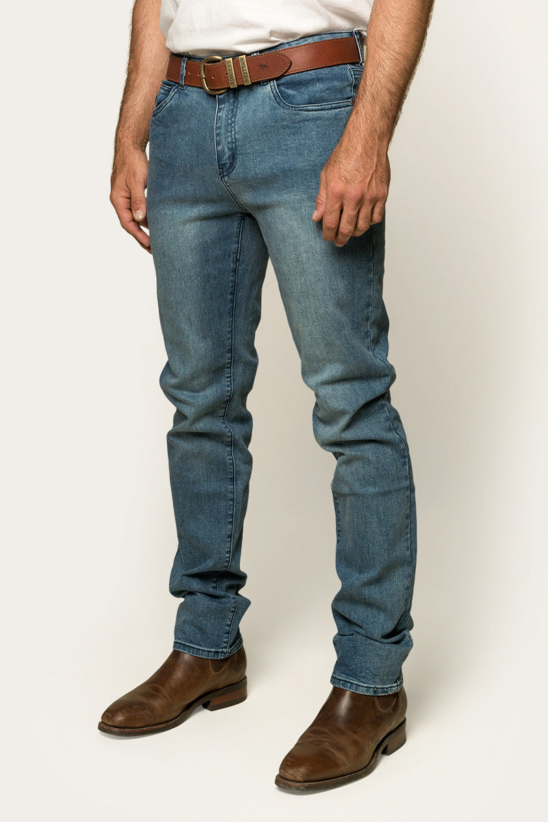 Burke Mens Tapered Slim Leg Jeans - Light Blue