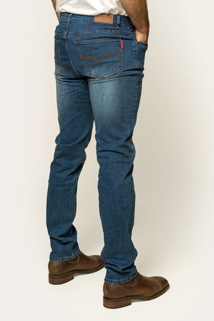 Burke Mens Tapered Slim Leg Jeans - Mid Blue