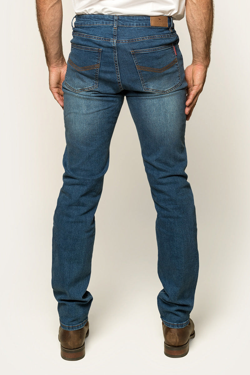 Burke Mens Tapered Slim Leg Jeans - Mid Blue