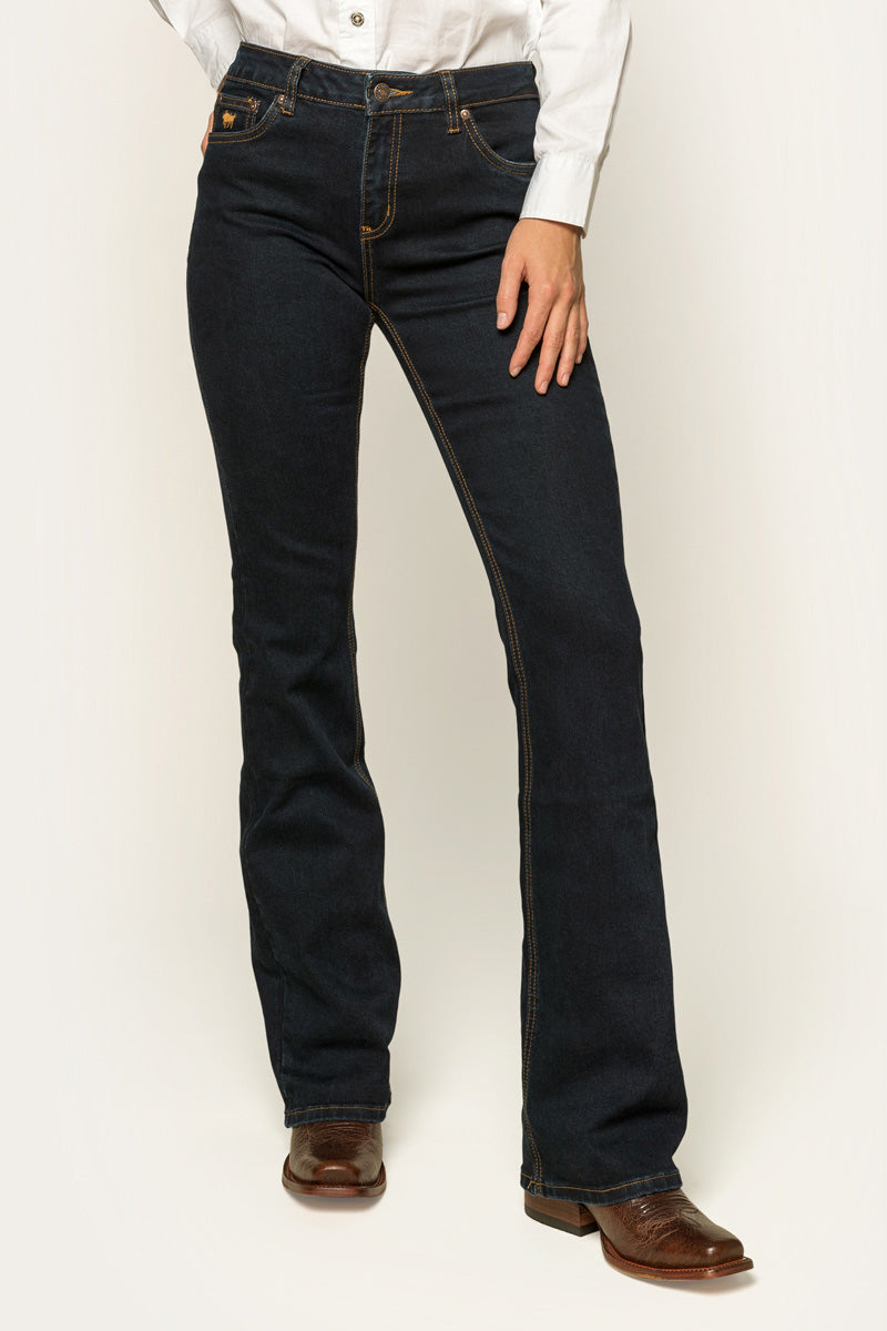 Katherine Womens Mid-Rise Bootleg Jeans - Dark Blue