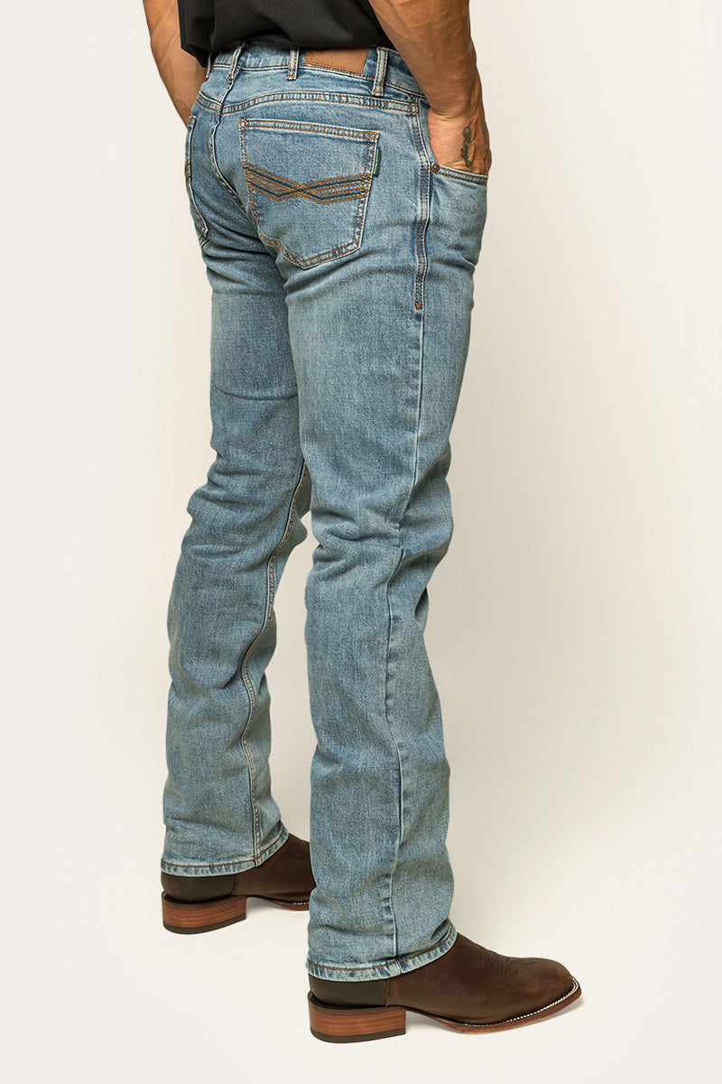 Muster Mens Slim Straight Fit Jeans - Light Wash Blue