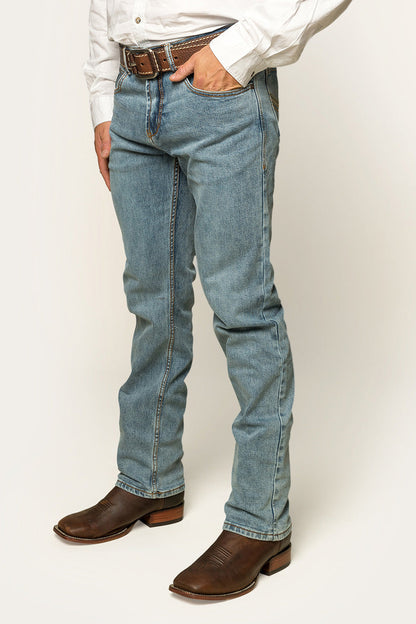 Muster Mens Slim Straight Fit Jeans - Light Wash Blue