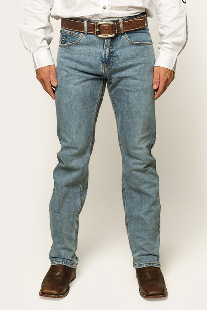 Muster Mens Slim Straight Fit Jeans - Light Wash Blue