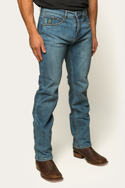 Muster Mens Slim Straight Fit Jeans - Mid Wash Blue