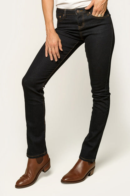 Victoria Womens Mid-Rise Straight-Leg Jeans - Dark Blue