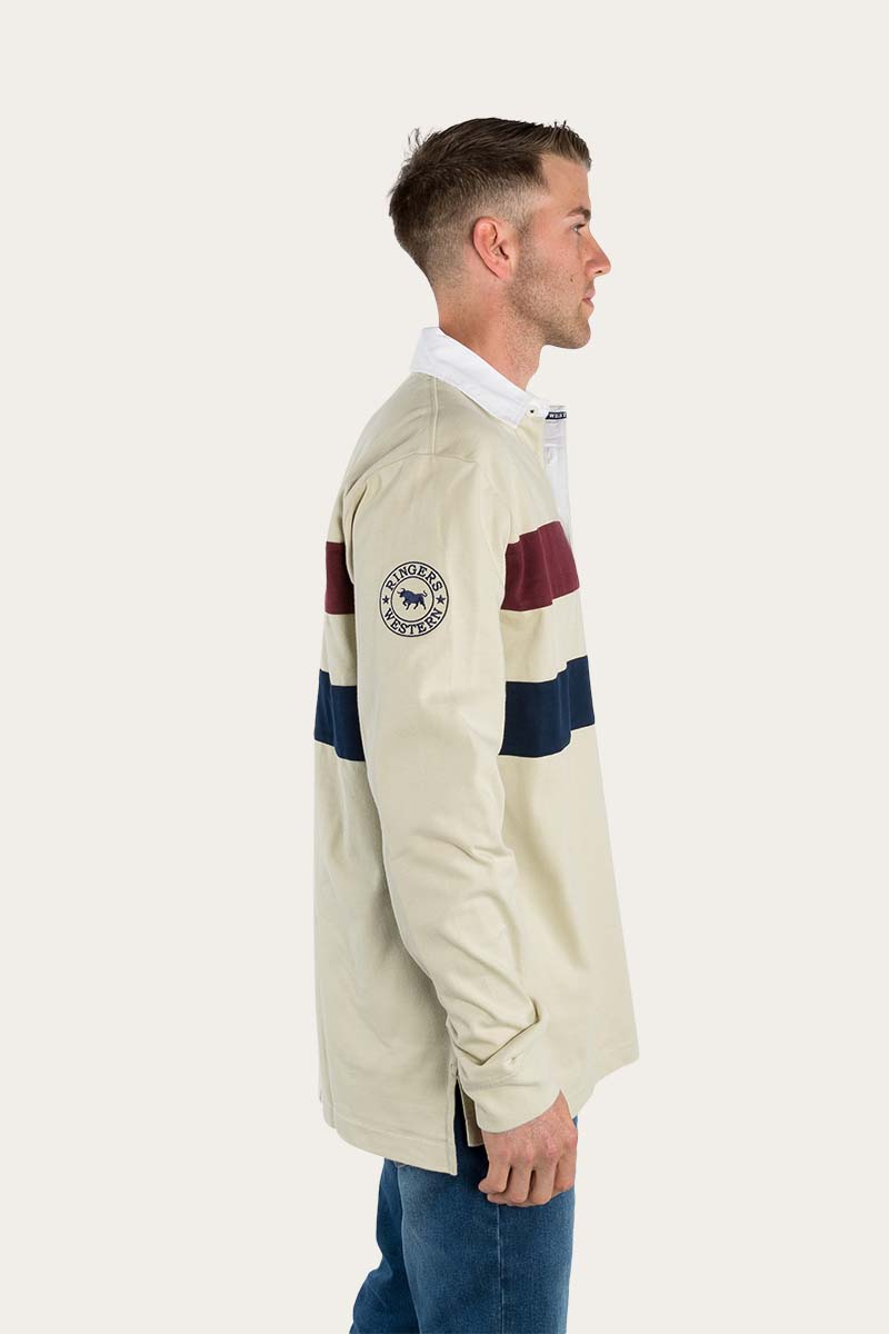 Seaton Mens Rugby Jersey - Beige / Cabernet